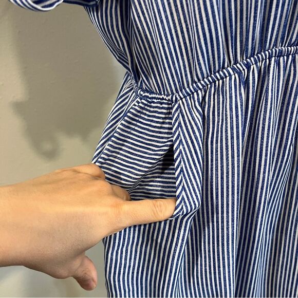 Monteau Blue and White Striped short sleeve Dress size large - Picture 5 of 12